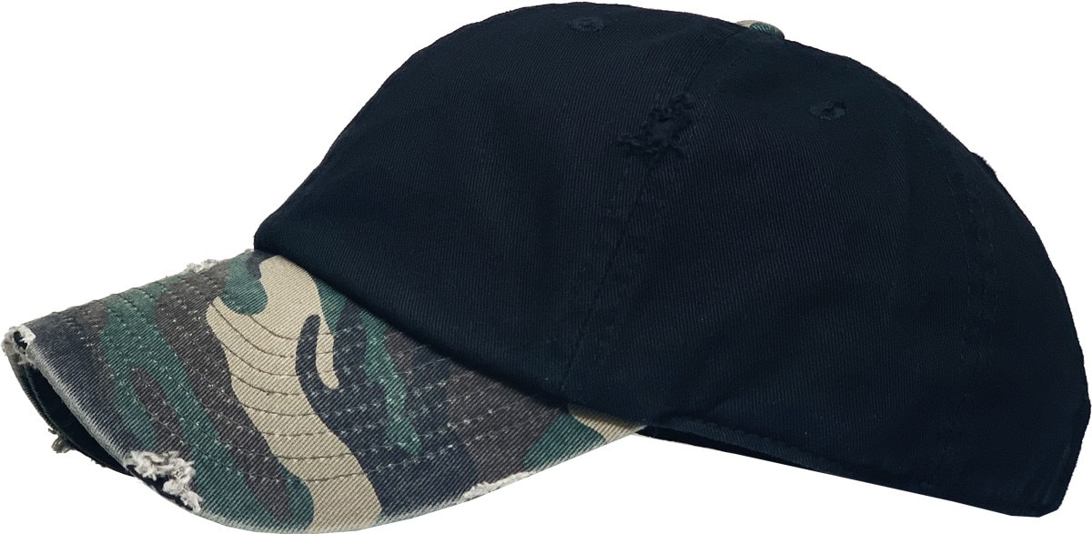 Black Camouflage Two Tone Distressed Vintage Baseball Cap Side View